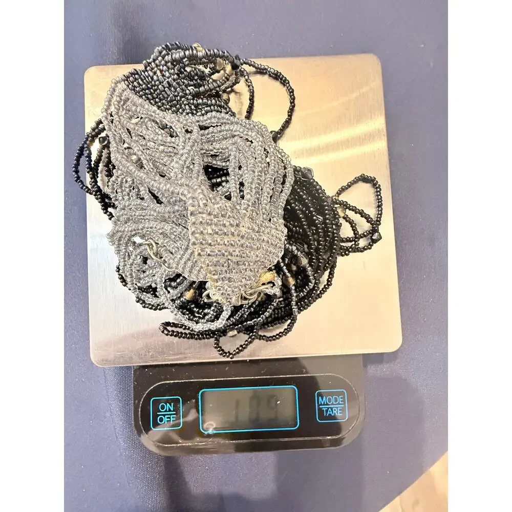Vintage Black Multi Strand Seed Bead Waterfall Necklace 28”